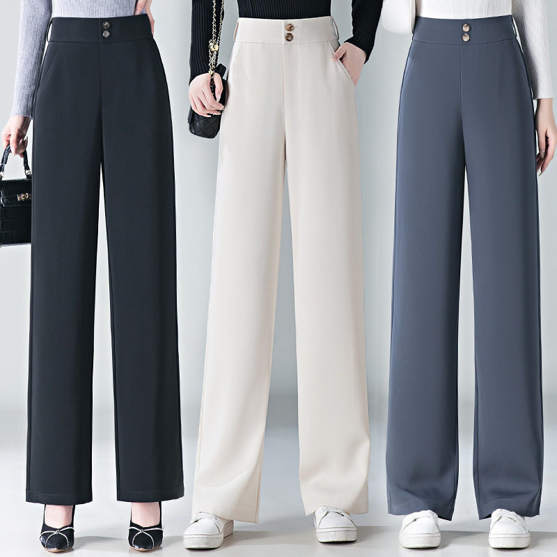 女款窄版阔腿裤女腰西装裤春季新款腰级感垂感休闲直筒长裤子正品