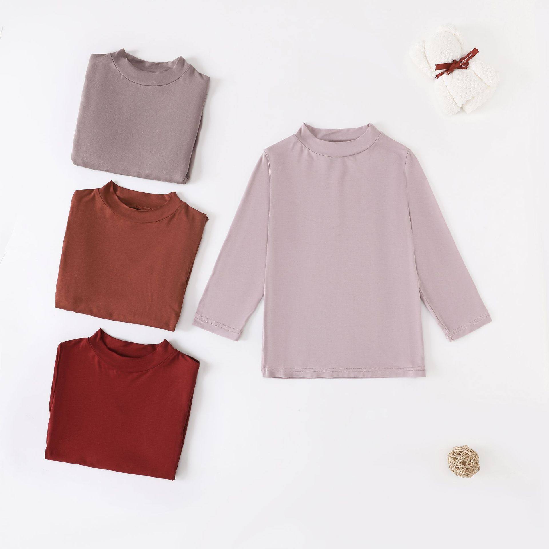 莫尔打底衫女童长袖内搭秋冬百搭儿童上衣薄款纯色圆领T恤新款