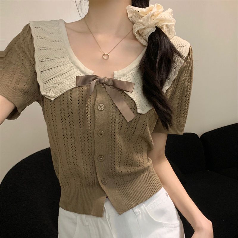 甜美涤纶韩系短袖蝴蝶结