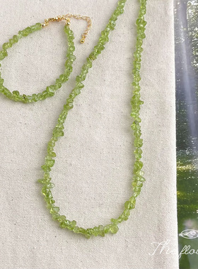 春夏森系橄榄石水晶项链锁骨链新中式小清新甜美天然石项链饰品