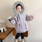 女童棉服冬装2025新款洋气中长款儿童冬季外套加绒加厚派克服P115，童装棉衣，祺妙童装