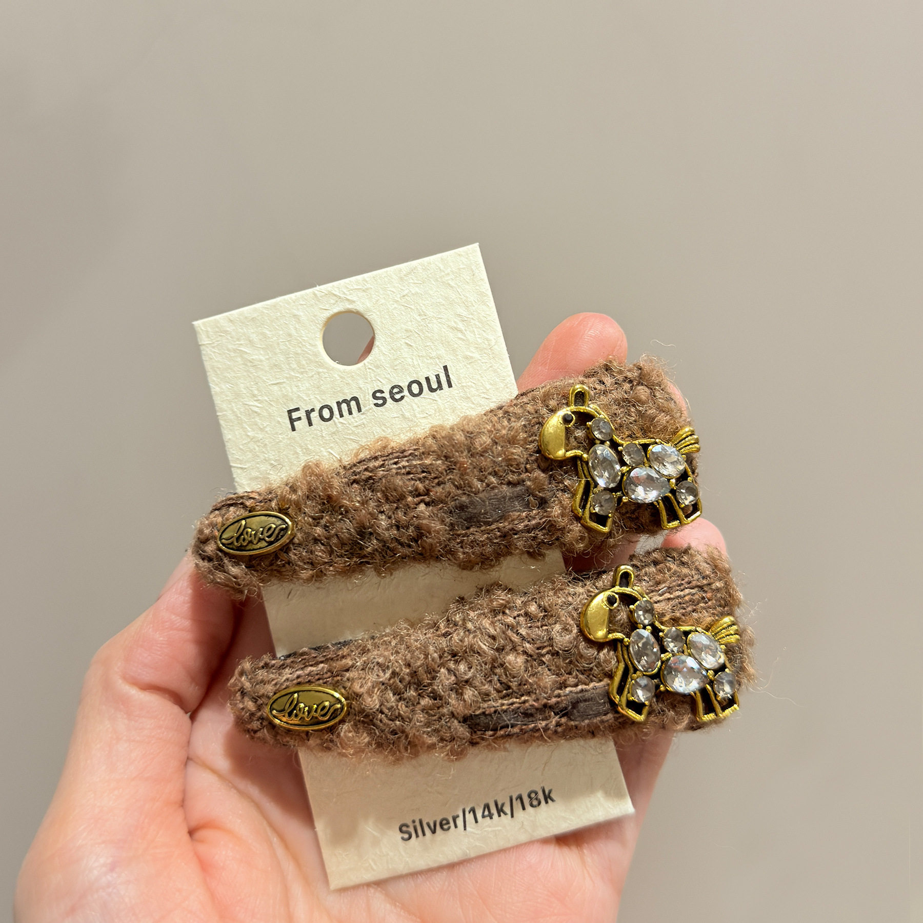 韩国气质秋冬针织毛线闪钻复古小马发夹时尚级感侧边刘海碎发夹