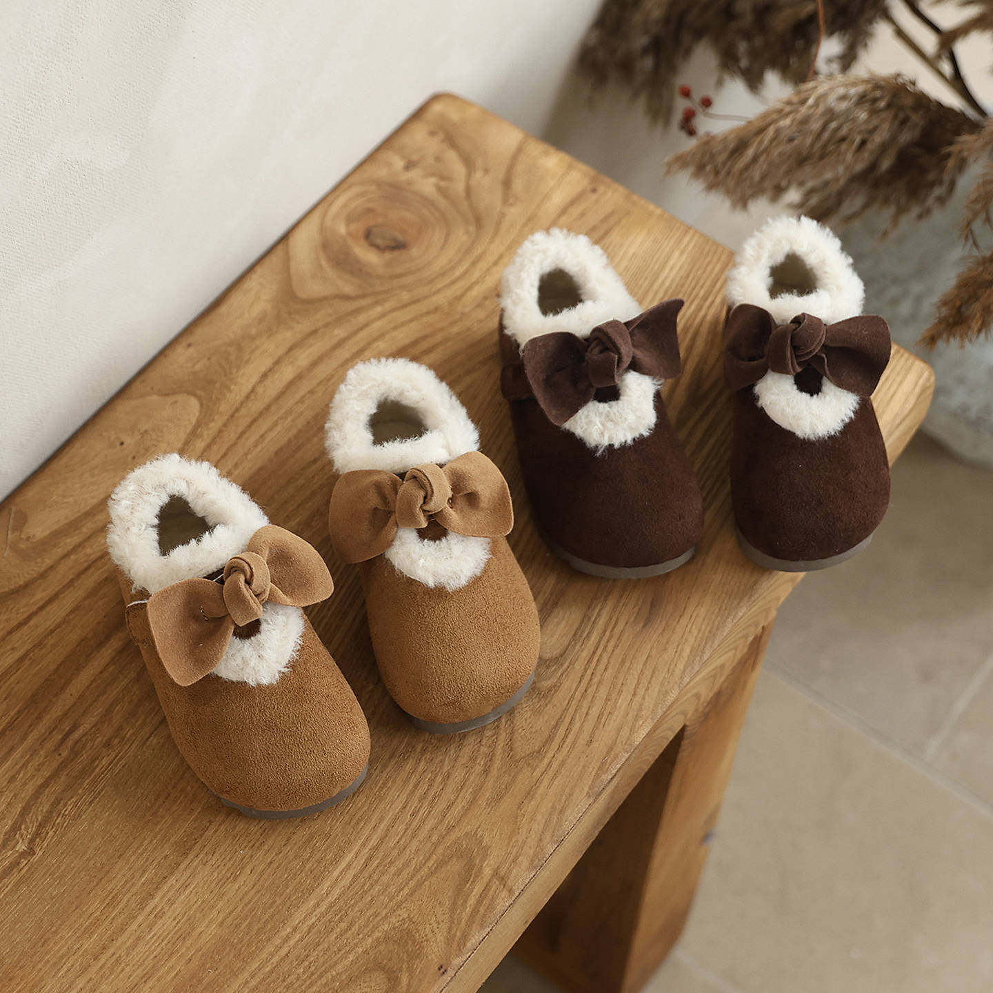 蝴蝶结女童毛毛鞋棉鞋防滑保暖