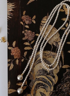 RenwU|珍藏版多种戴法珍珠项链时髦超长多层叠戴女式精致毛衣链