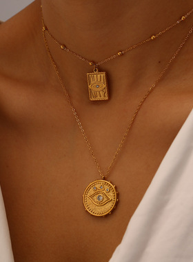 埃及李阿姨中东异域风饰品不锈钢项链恶魔之眼叠戴项链necklace