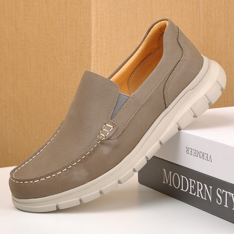 2024蜡感软面牛皮舒适皮鞋套脚透气热销橡胶发泡轻底休闲鞋