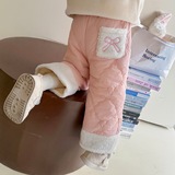 女小童加绒棉裤秋冬款洋气加厚外穿长裤冬装儿童蝴蝶结直筒裤P66，童装裤子，祺妙童装