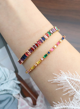 欧美新款复古轻奢彩色多巴胺锆石手链百搭级感简约小众气质手饰