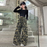 女童工装裤春秋季2025新款大口袋阔腿裤中大童宽松直筒裤长裤，童装裤子，祺儿童装