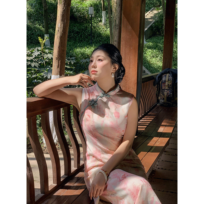 新中式改良版印花连衣裙开衫套装
