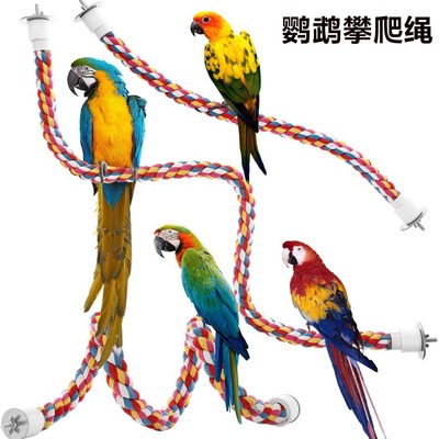 跨境爆款鹦鹉攀爬绳棉绳索啃咬玩具彩虹棉绳鸟类用品螺丝固定可弯