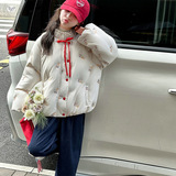 女童2025年冬季新款小清新冰淇淋刺绣棉衣女大童加绒保暖可爱棉服，童装棉衣，祺儿童装