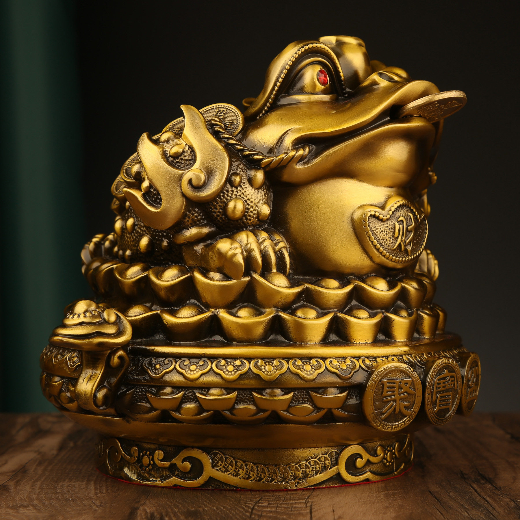 金蟾聚宝盆黄铜装饰摆件招财如意客厅店铺前台礼品办公室送礼风水