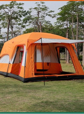 户外帐篷装备两房二室一厅野外露营大帐篷多人防雨蓝色橙色露营帐