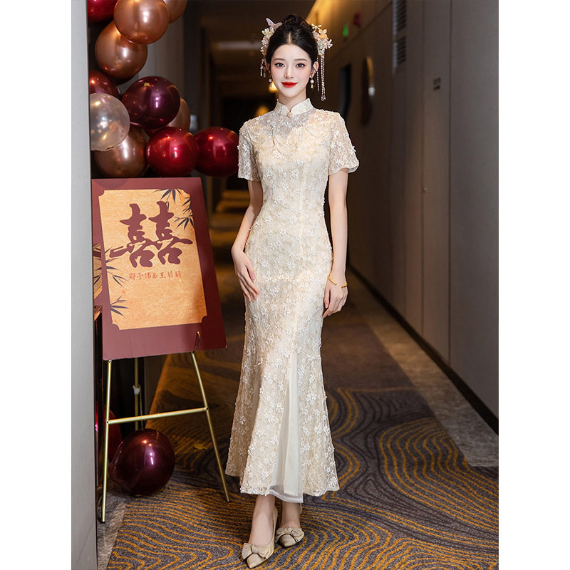 新中式旗袍改良版鱼尾裙2026新款新娘订婚礼服回门便装级感修身