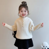 女童加厚毛衣冬季2025新款洋气儿童保暖针织衫炸街冬装毛线衣P76，童装毛衣，祺妙童装