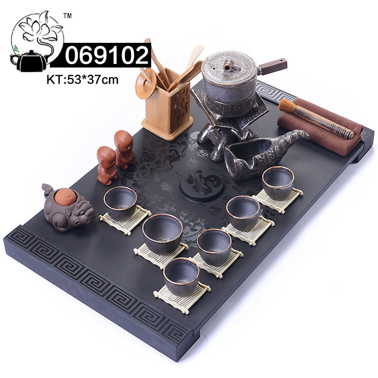 069B乌金石茶盘套装全自动一体茶台烧水壶家用带电磁炉功夫茶具海