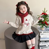 女童一体绒卡通毛衣秋冬季2025新款女加厚保暖冬装休闲针织衫P74，童装毛衣，祺妙童装