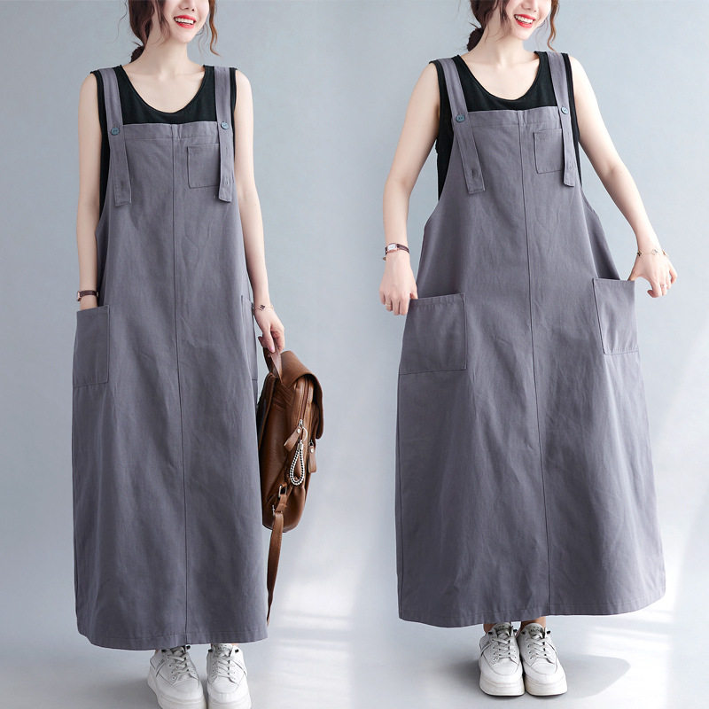 女大码口袋背带裙 Suspender one-piece skirts women's dresses