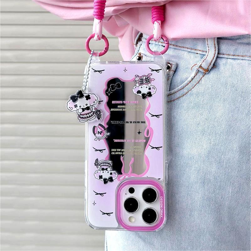 手提短绳便携补妆苹果卡通16镜面