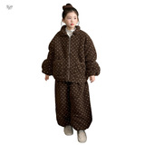 女童2025年冬季新款加绒加厚居家服小碎花睡衣套装女大童冬季保暖，童装休闲套装，祺儿童装