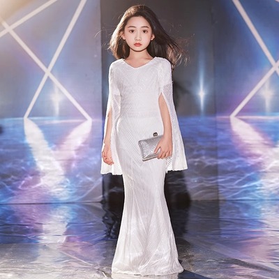 女童鱼尾晚礼服花童婚礼小女孩主持人钢琴演出服轻奢款儿童公主裙