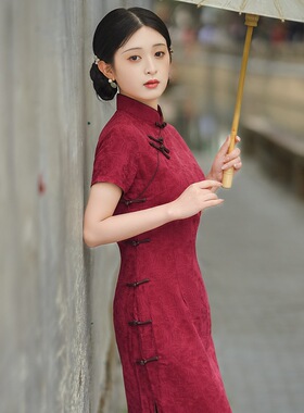 复古风气质优雅棉麻旗袍女2023年春季新款老上海民国千金范长款