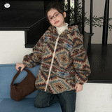 女童2025年秋冬新款费尔岛复古外套女大童户外加绒加厚保暖毛毛衣，童装外套，祺儿童装