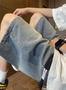 夏季清凉新款星空纹牛仔裤美式复古潮牌痞帅短裤宽松直筒五分裤子