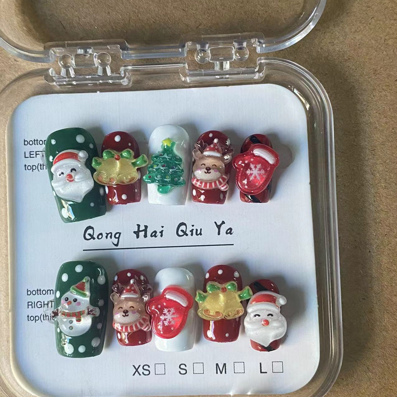 纯手工穿戴甲 圣诞快乐小短甲雪人小鹿可拆卸假指甲美甲贴片