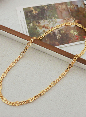 大气场欧美ins风复古轻奢个性时尚金色项链女百搭简约小众锁骨链