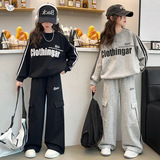 女童卫衣套装2025秋装女大童直筒裤休闲阔腿裤儿童运动裤两件套潮，童装休闲套装，祺儿童装