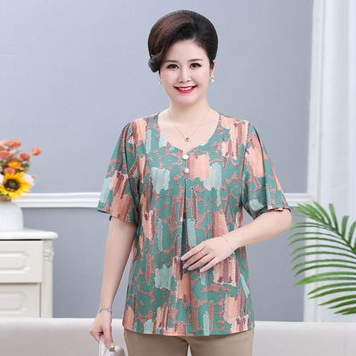 200斤中老年人女装夏季短袖T恤