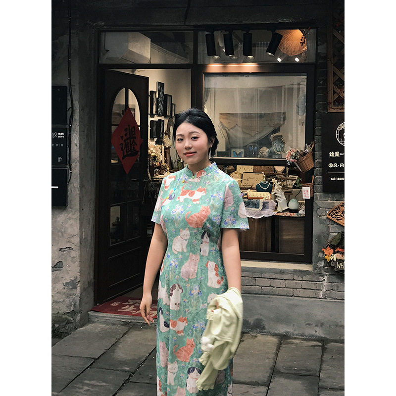 气质国风新中式改良旗袍+针织开衫2026夏季新款日常通勤大码套装