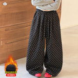 女童加绒加厚阔腿裤2025秋冬新款休闲碎花弯刀裤中大童灯笼裤长裤，童装裤子，祺儿童装