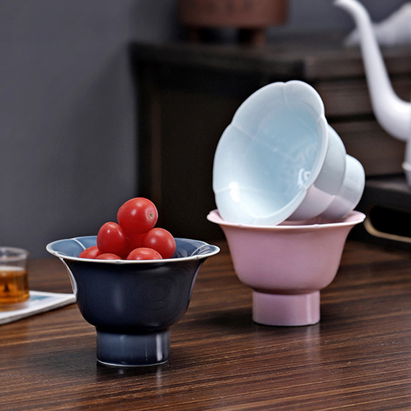 陶瓷脚水果盘中式复古风茶点盘茶几茶室点心盘餐厅结婚婚庆托盘