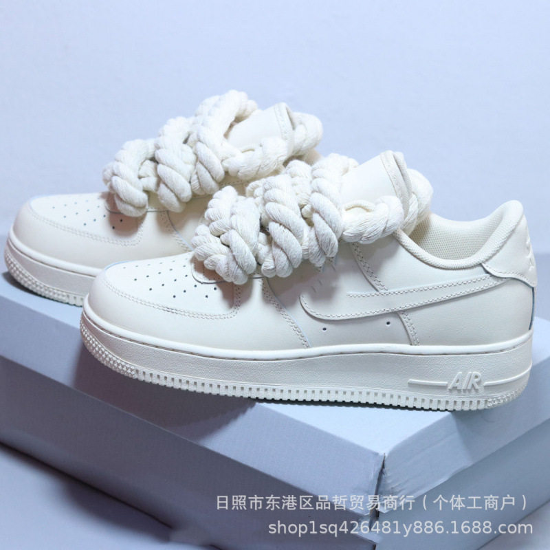 Cross-Border Wholesale Af1 Hemp Rope Sneakers with Thick Laces