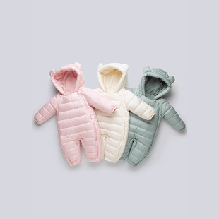 新款婴儿羽绒服连体衣冬季羽绒外出服新生儿保暖抱衣哈衣爬服