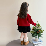 女童毛衣秋冬季2025新款洋气时髦儿童加厚冬装女蝴蝶结针织衫P75，童装毛衣，祺妙童装