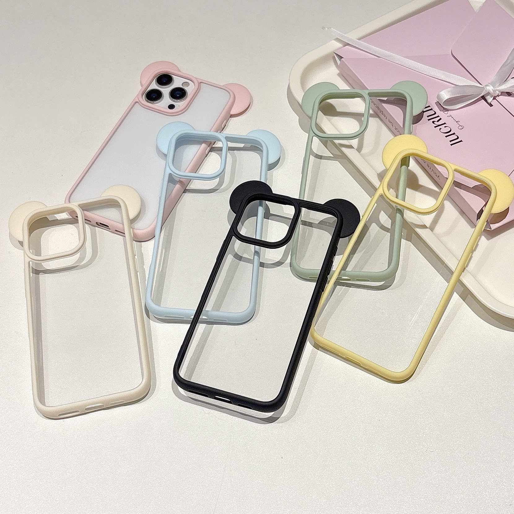 米奇耳朵适用iPhone16promax苹果透明手机壳15promax全包边框简约14pro卡通女款硬壳13promax