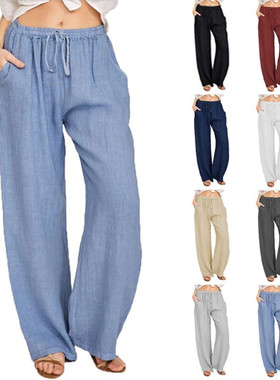 Cotton Linen Loose Trousers women Summer Cargo Pants亚麻女裤