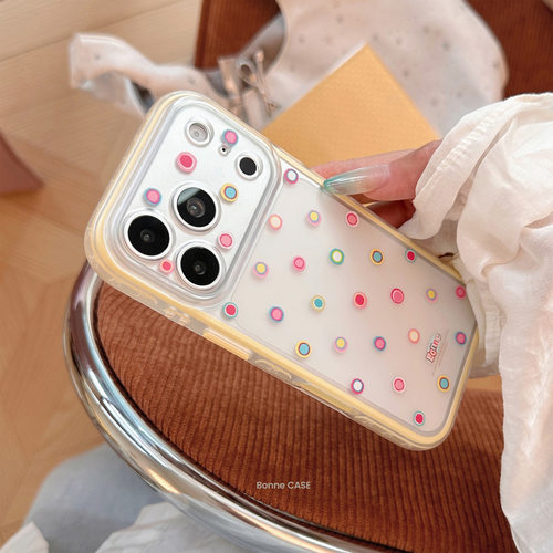Ins Aesthetic Colorful Ring Polka Dot Matte Full Cover Case Yellow Frame 适用 iPhone 18 Pro 17 16 15