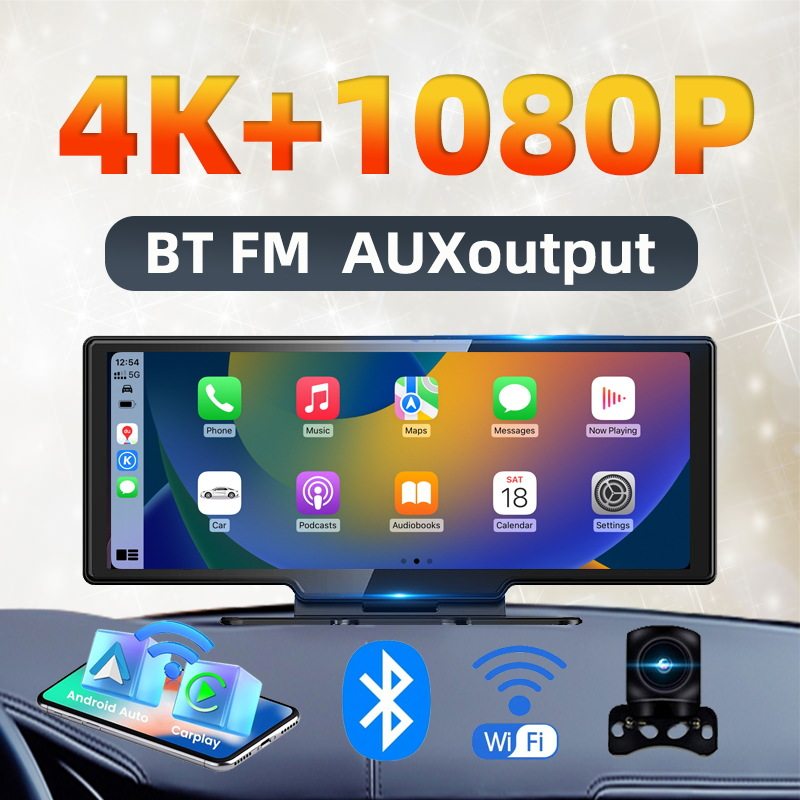 中控台式手机Carplay投屏高清前4K后1080P夜视行车记录仪倒车影像