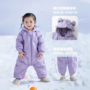 婴儿羽绒连体衣a类冬季女连帽加厚连体爬服抱衣保暖外出服