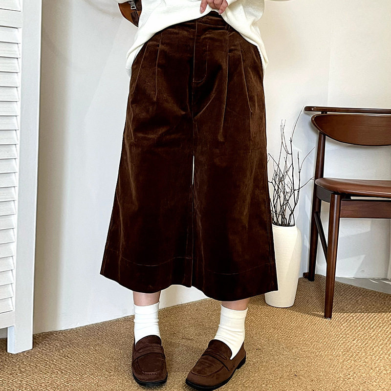 乃粒大码女装休闲阔腿裤灯芯绒裤2026春款胖mm宽松八分裤NK1366