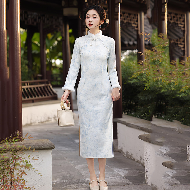 蕾丝加绒国风苏州长袖改良旗袍冬季厚款女新中式2025新款复古秋冬