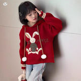 女童卡通连帽毛衣秋冬新款洋气中大童套头针织衫新年货洋气毛线衣，童装毛衣，祺儿童装