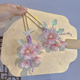 桃花仙古风汉服琉璃花仙气发饰汉服配饰古风发饰头饰发簪流苏