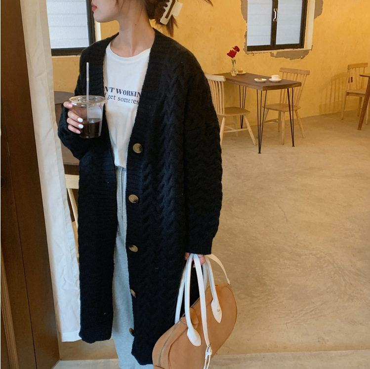 2023韩版慵懒风外套大码胖妹妹宽松中长款针织开衫毛衣女装秋冬款