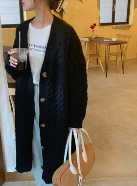 2023韩版慵懒风外套大码胖妹妹宽松中长款针织开衫毛衣女装秋冬款